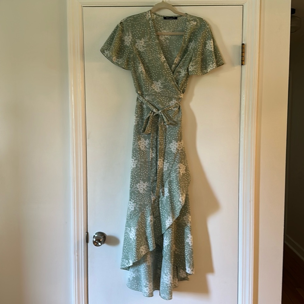 Floral Sage Wrap Dress